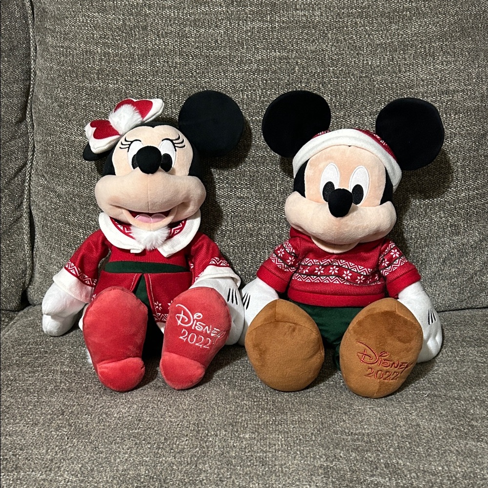 Disney Festive Red and Green Mickey and Minnie Plush